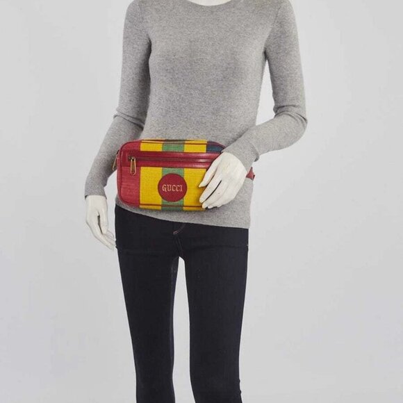 Gucci Multicolor Striped Canvas and Leather Baiadera Belt Bag Size 90/36 - Picture 2 of 10